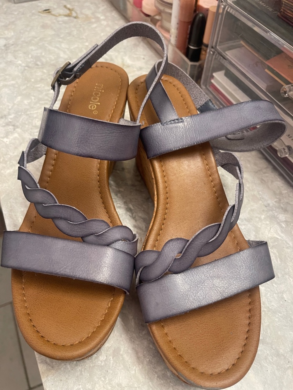 Nicole Braided Strap Sandals in Lavender Gray